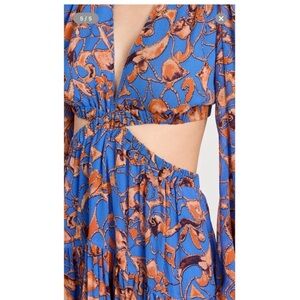 A.L.C. new Vibrant Blue and Orange Floral Dress Sz 6 flattering front and back